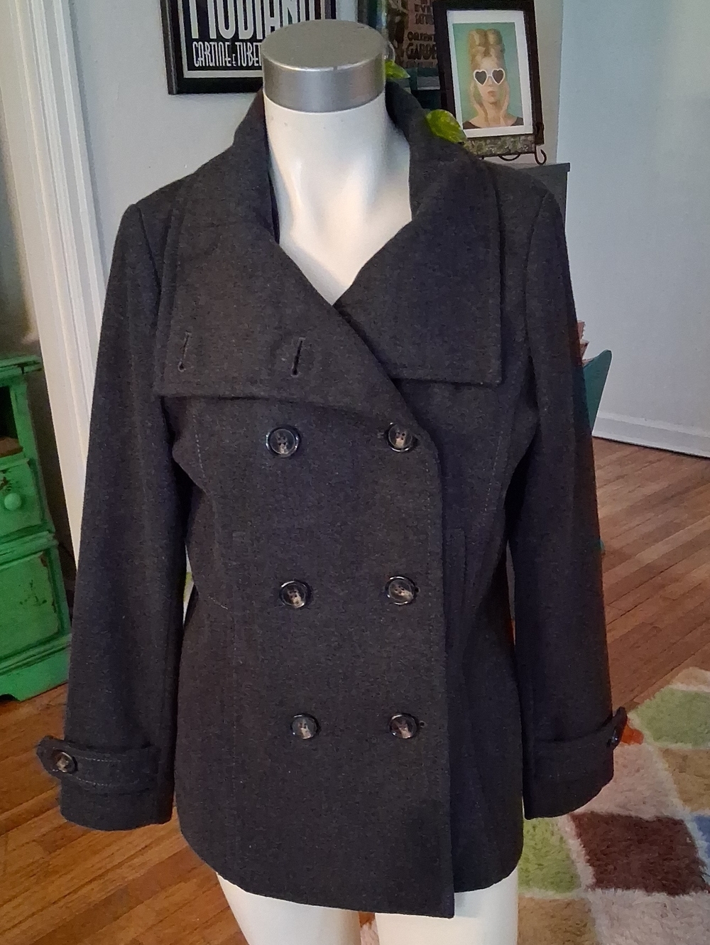 Thread & Supply Charcoal Double-Breasted Peacoat
